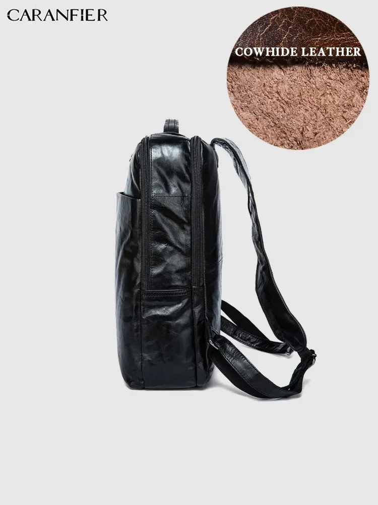 caranfier sacs à dos hommes femmes sac à dos véritable cuir de vachette sacs d'école ordinateur portable paquets de voyage mochila masculina