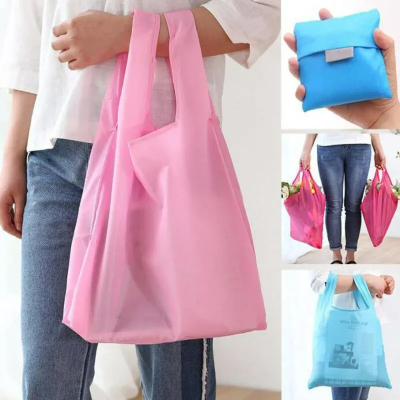 sac à provisions couleur unie écologique pliant réutilisable portable sac à bandoulière polyester pour voyage épicerie sac à provisions solide