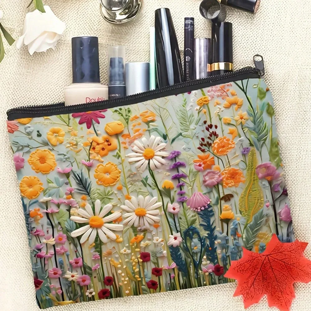 sac de rangement de cosmétiques de grande capacité, sac de maquillage en toile florale, organisateur de produits de toilette double face, organisateur de voyage, sac à main de noël