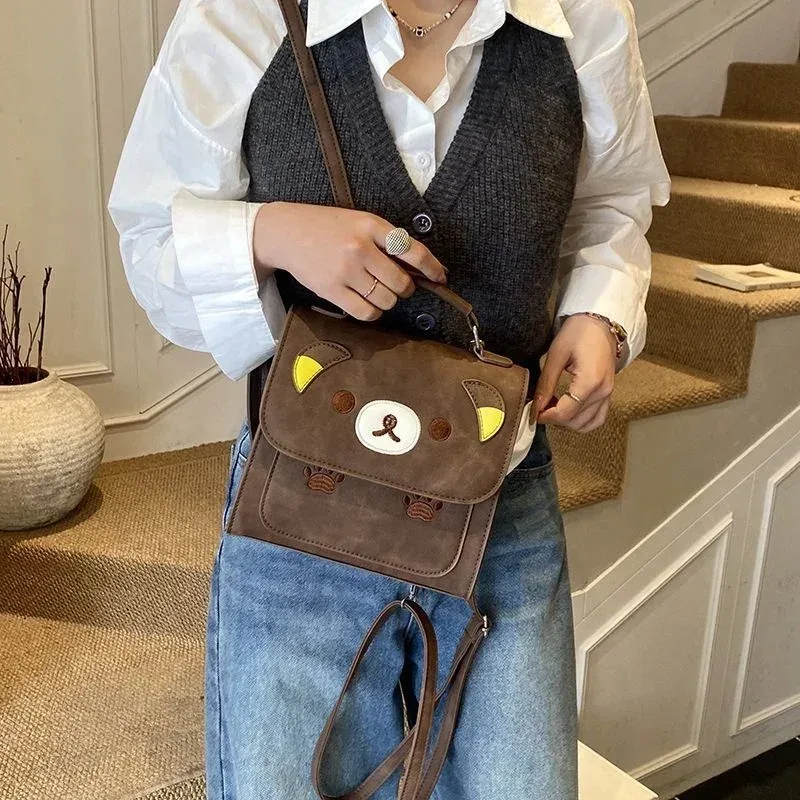 sac à dos brodé rilakkuma mignon, sac à main multi-usage, sac à bandoulière, sac décontracté pour tous les jours, cadeau pour femmes et filles