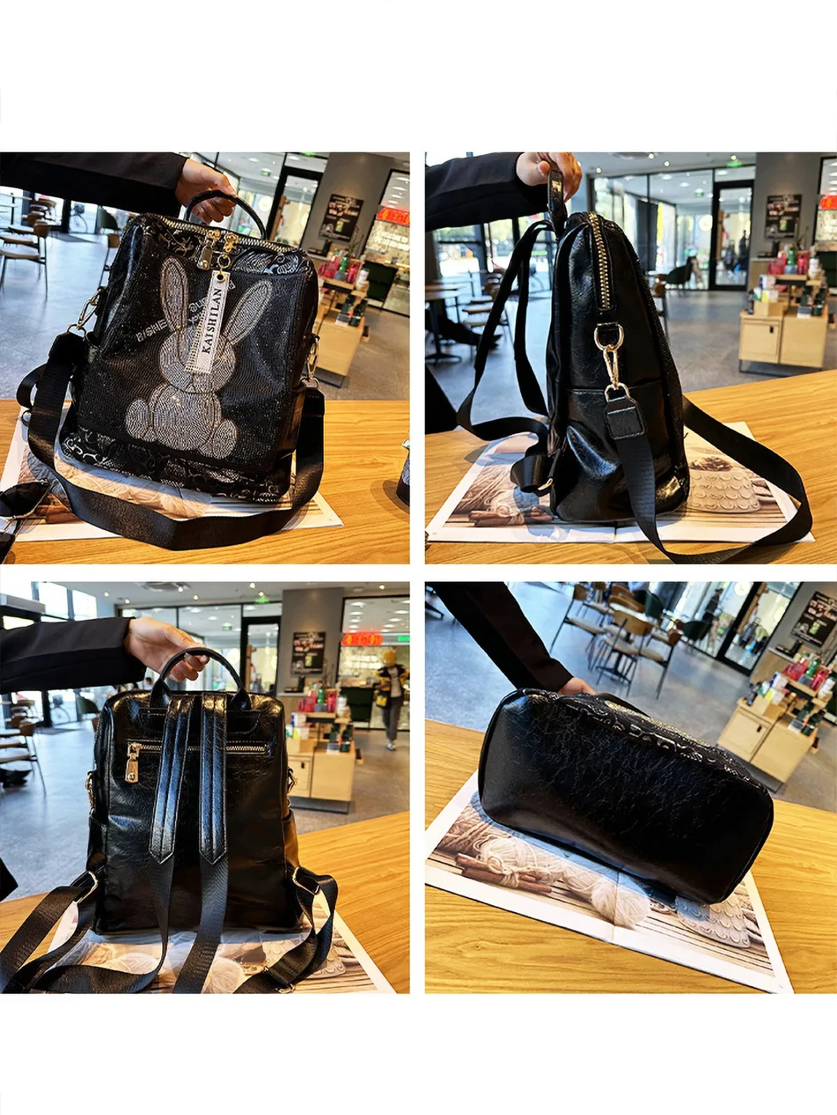 sac à dos tendance et à la mode, grande capacité, polyvalent, pour les déplacements, lapin clouté, diamant