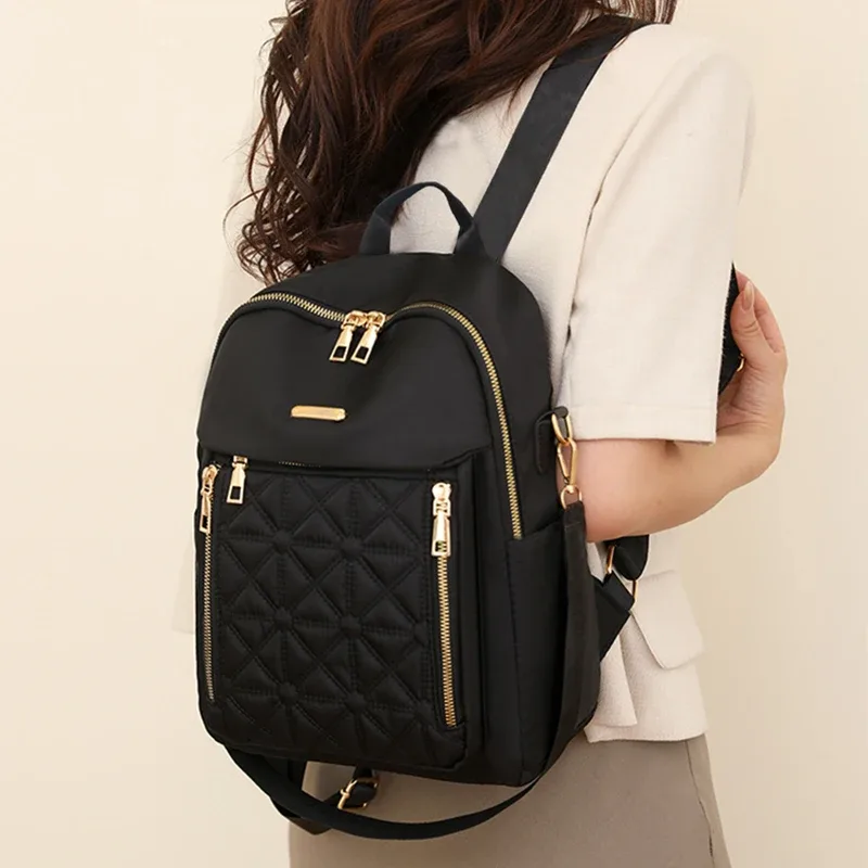 sac à dos de moto matelassé chic antivol avec plusieurs poches extérieures zippées, sac à dos compact et tendance pour les loisirs et les promenades en plein air