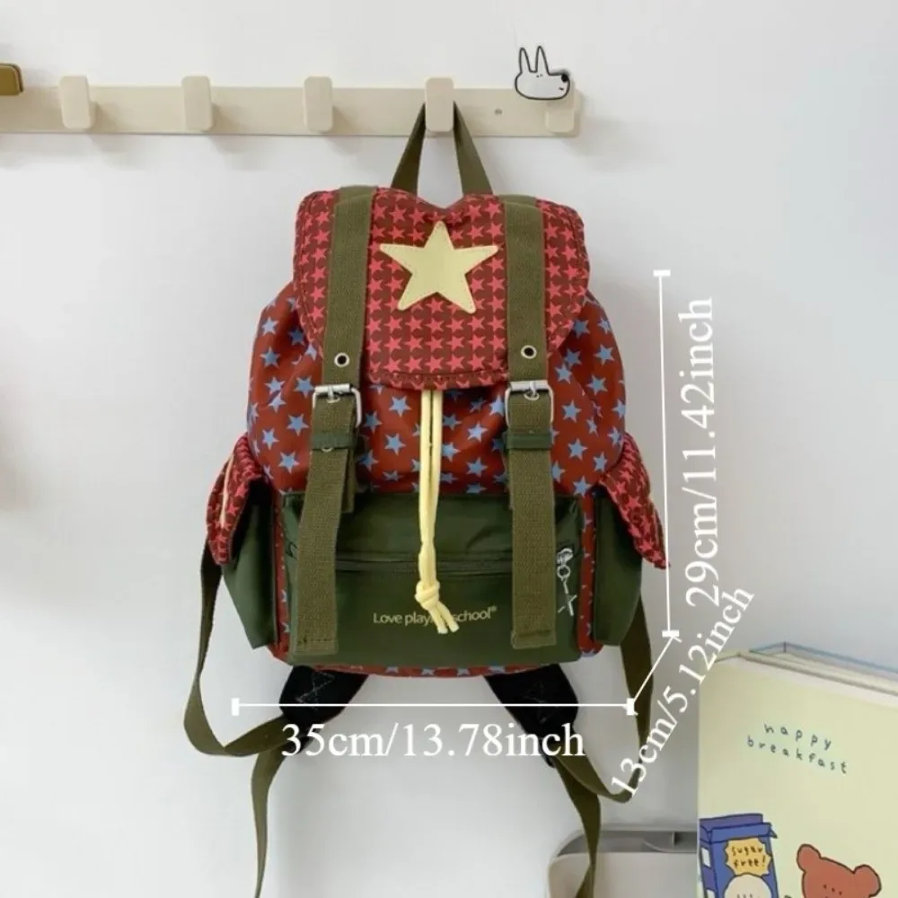 sac à dos lucky star mignon et spacieux, style coréen, multi-poches, sac à dos à cordon de serrage, sac d'école y2k en nylon, sac de randonnée et de camping pour étudiants