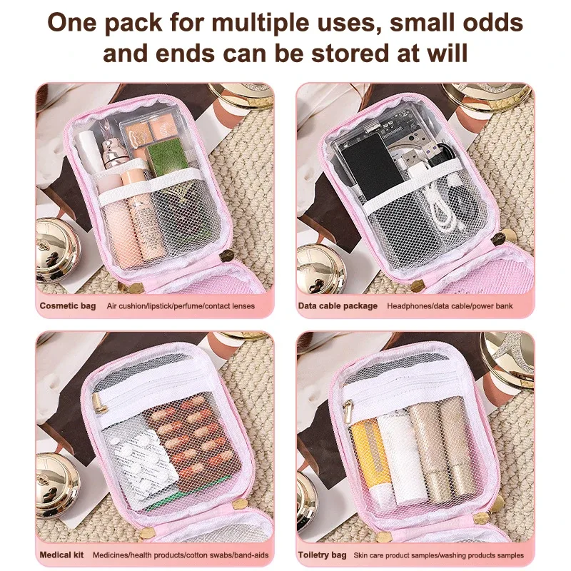 sac de voyage transparent en pvc pour cosmétiques, mini sac portable étanche pour rouges à lèvres, grande ouverture avec fermeture éclair, pochette extérieure
