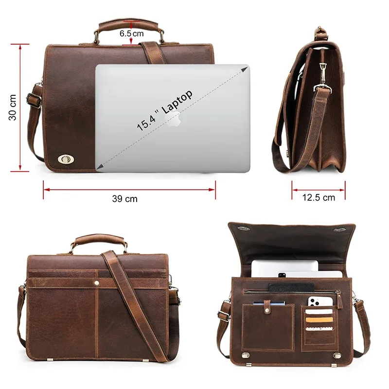 contact's-sac à main en cuir pour hommes d'affaires, sacoche à rabat de marque de luxe, fourre-tout de 15.6 pouces