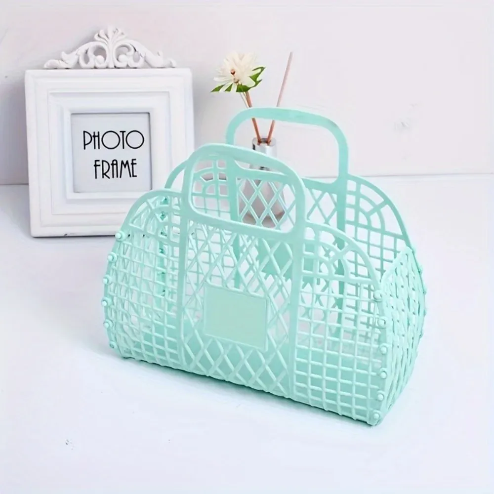 sac de panier de rangement en plastique pliable, organisateur de cosmétiques de voyage ouvert décontracté avec conception à double poignées, sac de plage pour lavage des mains