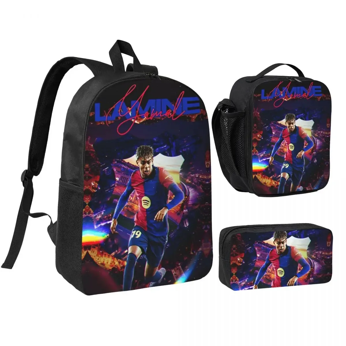 3pecs/ensemble lamine y-yamal football sac à dos pour étudiant haute capacité sac à bandoulière sac à déjeuner trousse à crayons
