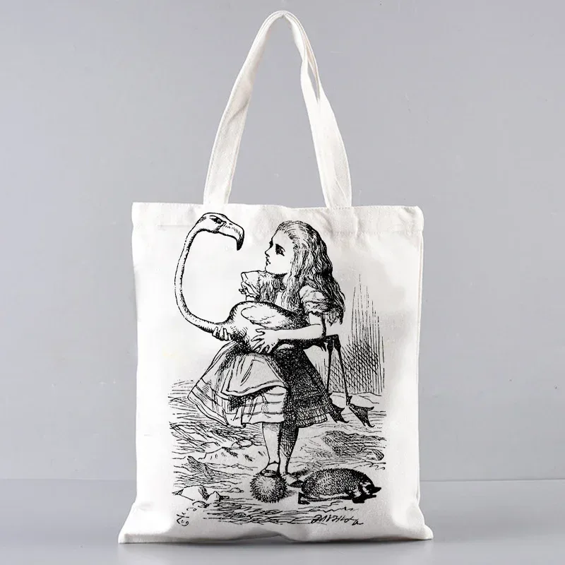 sac fourre-tout en toile alice au pays des merveilles, sac à main à bandoulière pour femmes, sac à livres portable pour étudiants, sac de courses quotidien pour filles