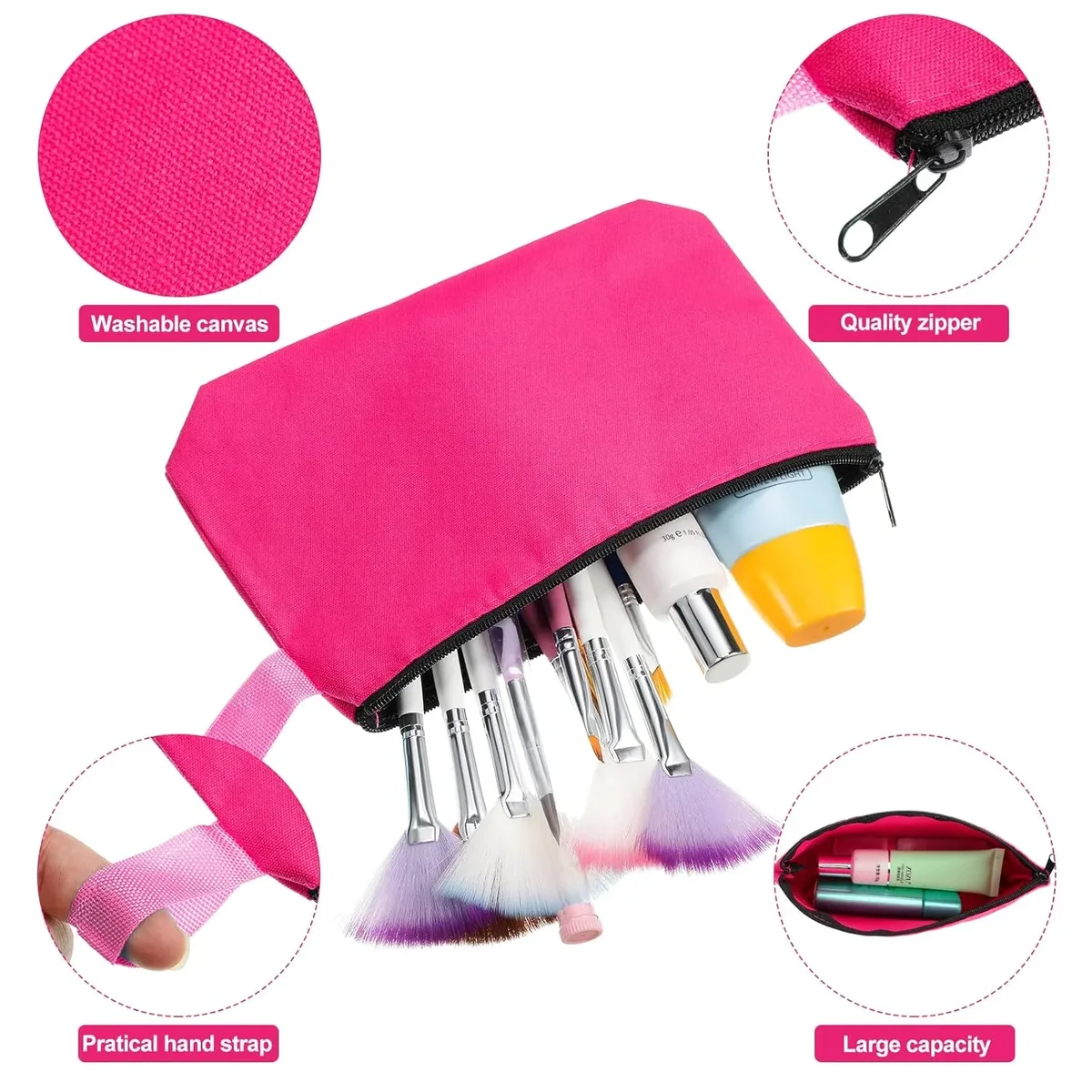 10-100 pièces de pochettes de maquillage en toile personnalisées, grande capacité, trousse à crayons avec crochet, sac de rangement pour papeterie, cadeau portable pour bureau et fête