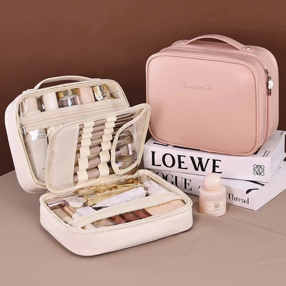 Grande Trousse de Toilette en PU pour Femmes, Sac de Maquillage et de Soins de la Peau, Organisateur de Cosmétiques de Luxe