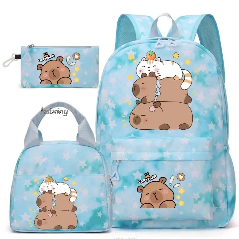 ensemble de sacs à dos imprimés capybara kawaii avec sac à déjeuner et trousse à crayons, sac à dos pour étudiante, grande capacité, léger, pour ordinateur portable, sacs de voyage