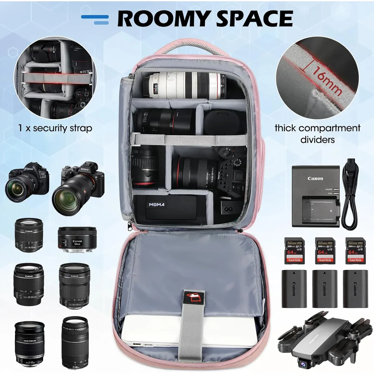 lubardy – sac à dos pour appareil photo dédié, 2 pièces, sac à dos de voyage pour ordinateur portable, grande capacité, pour hommes et femmes, sac à dos de photographie et housse de pluie
