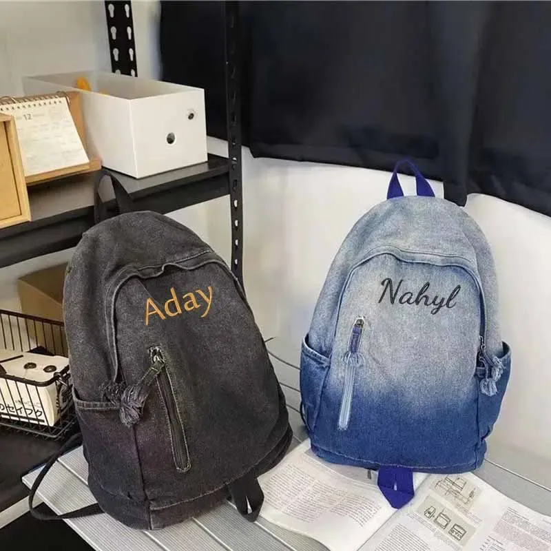 Sac à Dos en Denim Dégradé Personnalisé pour Enfant, Cartable d'École Maternelle pour Garçon et Fille, Voyage en Plein Air, Nouvelle Collection Automne et Hiver
