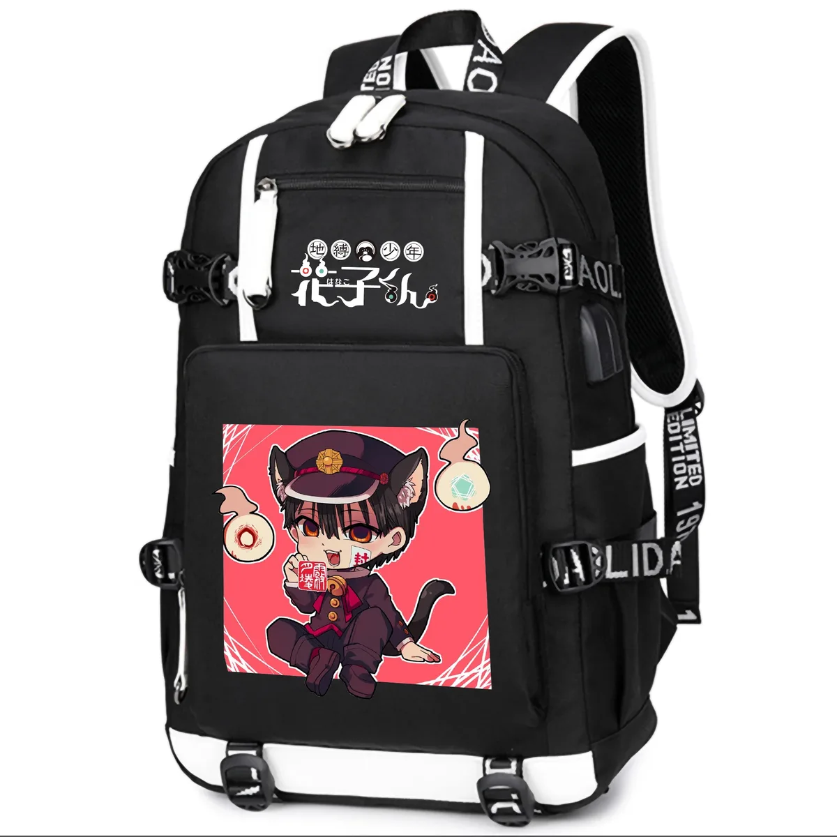 dessin animé toilette lié hanako-kun étudiants école sac à dos pour ordinateur portable oxford bookbag usb charge anime shouler sacs sac à dos décontracté
