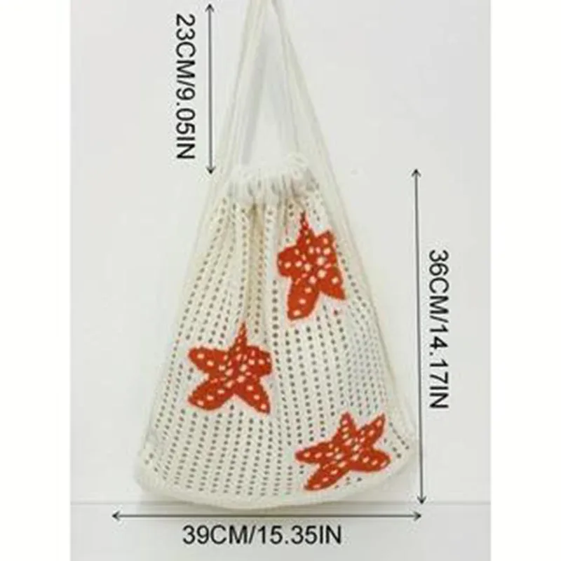 sac à dos tendance en maille brodée étoile de mer ajourée - grande capacité avec cordon de serrage, motif étoile de mer orange, peut contenir un ballon de basket, un ballon de football et des équipements de camping, en fibre de polyester beige, idéal pour les accessoires de vacances en plein air, style décontracté, sac à dos de rangement multifonctionnel, sac de rangement parfait pour les vacances, sac de rangement pour ballon de football, sac à dos cadeau pour célébrations et commémorations, unisexe, adapté à toutes les saisons