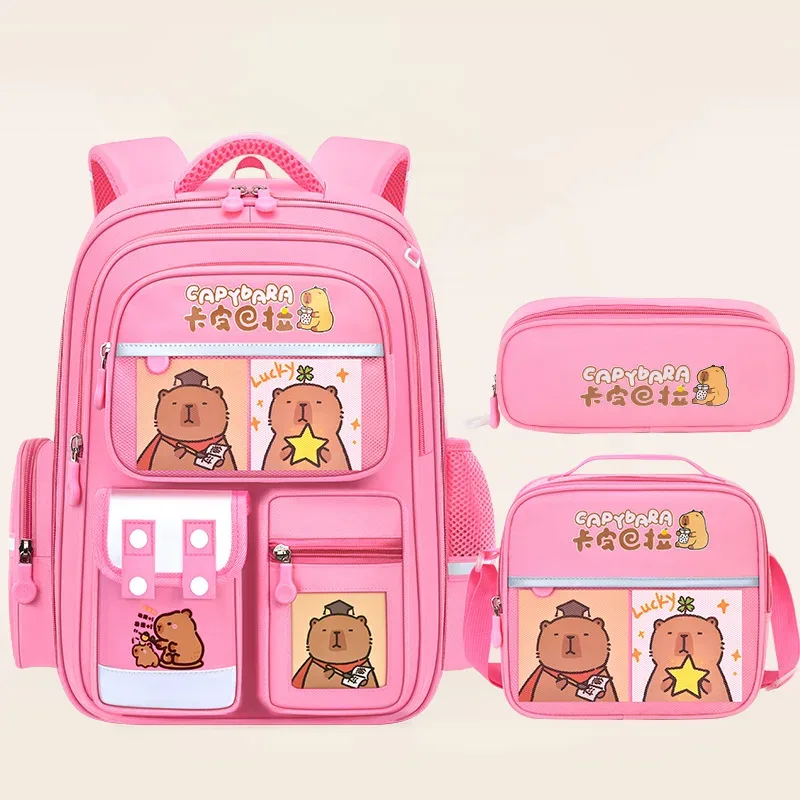 ensemble de 3 sacs à dos capybara pour enfants, garçons et filles, boîte à lunch, trousse à crayons, sac à livres grande capacité, cadeau de rentrée scolaire