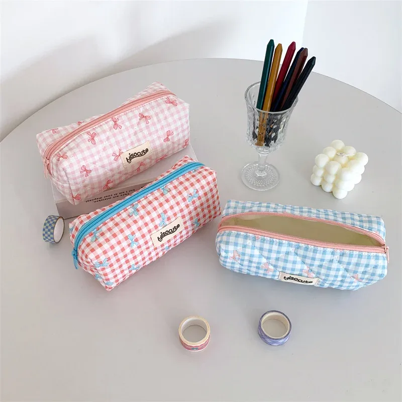 sac de rangement de voyage pour femmes, sac de rangement de voyage avec nœud simple, design mignon, trousse à crayons pour filles, trousse de maquillage rétro pour dames, sac à cosmétiques
