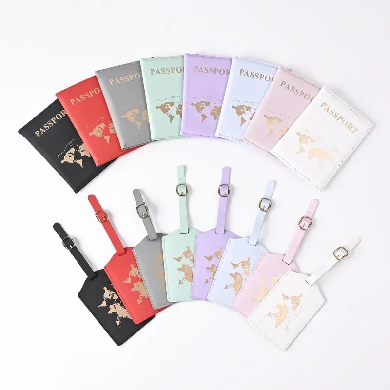 Ensemble de porte-passeport de voyage pour femmes et hommes, housse de protection pour passeport de voyage, sacs étiquettes de bagages, accessoires de voyage