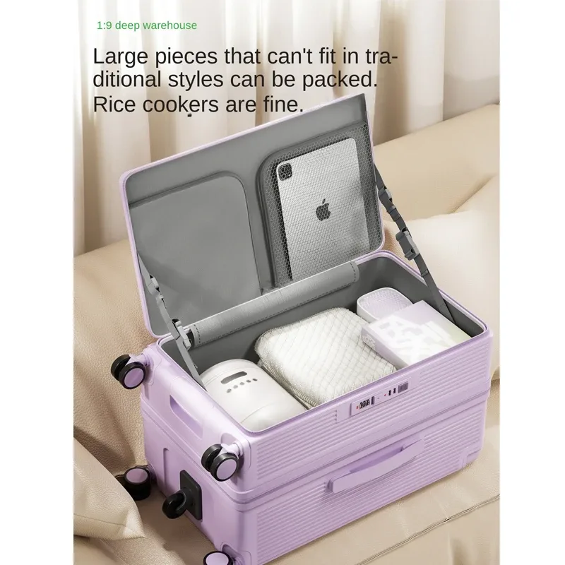 nouvelle valise de voyage à ouverture latérale 1:9 avec poignée large, valise cabine 20 pouces, valise de cabine grande capacité 32 pouces avec serrure à combinaison