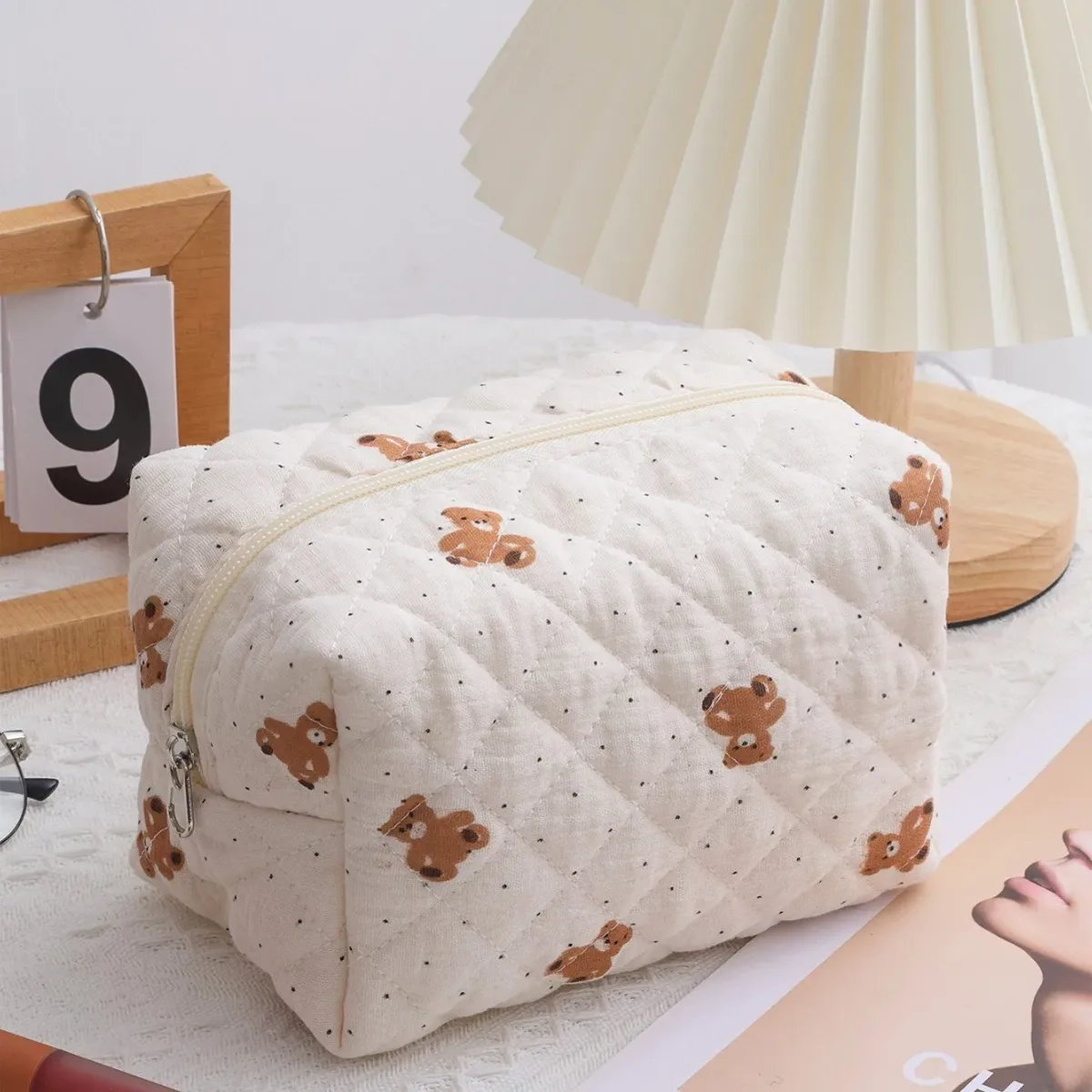 trousse de maquillage en coton avec nœud floral, sac de rangement, imprimé de fleurs, poudres cosmétiques, grande trousse cosmétique de voyage