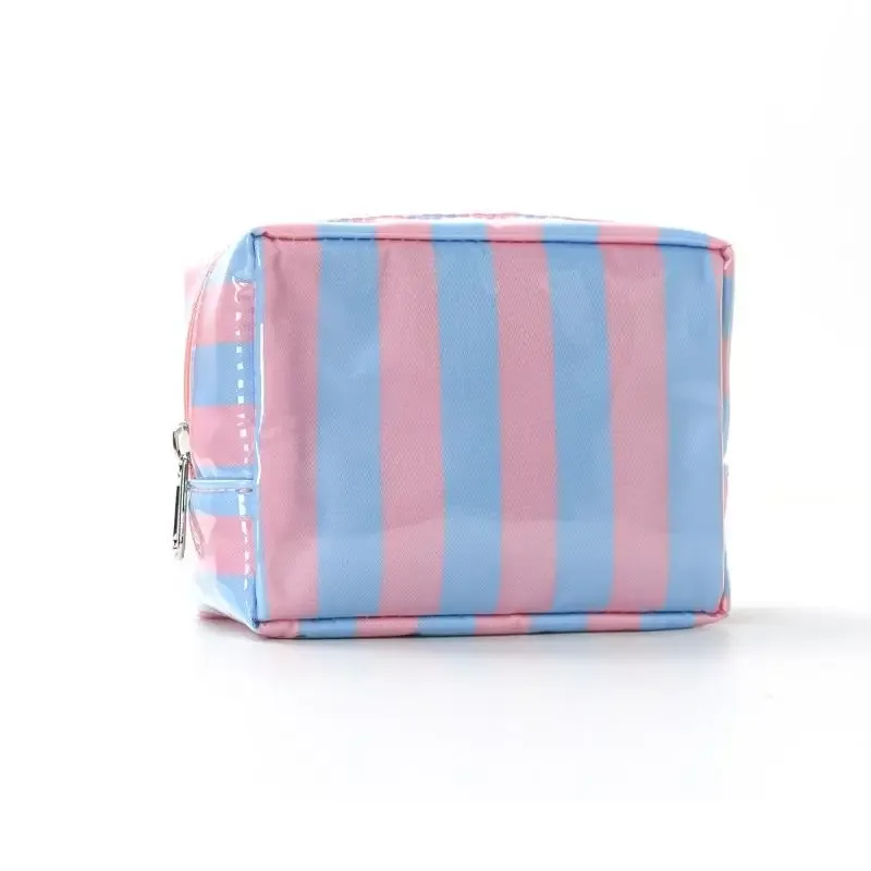 mini trousse de toilette rayée en pvc, trousse de maquillage, trousse de toilette imperméable, étui pour pinceaux de maquillage