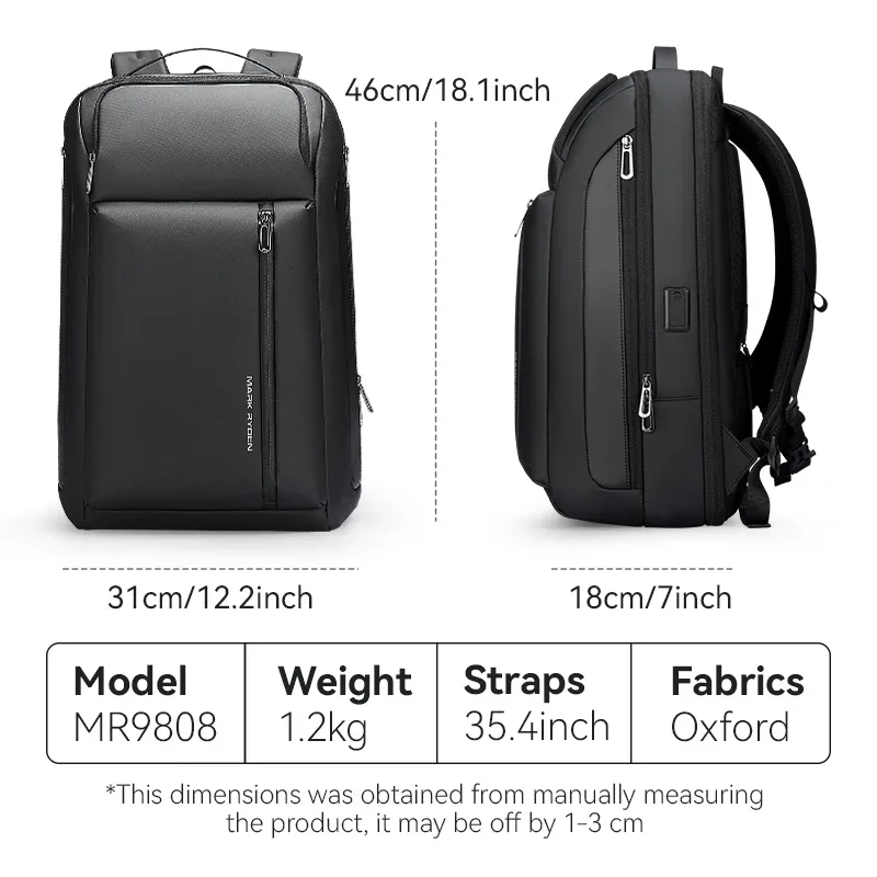 mark ryden – sac à dos de voyage pour hommes, sac à bandoulière pour ordinateur portable, sac à dos d'affaires multifonctionnel de grande capacité avec port de chargement usb