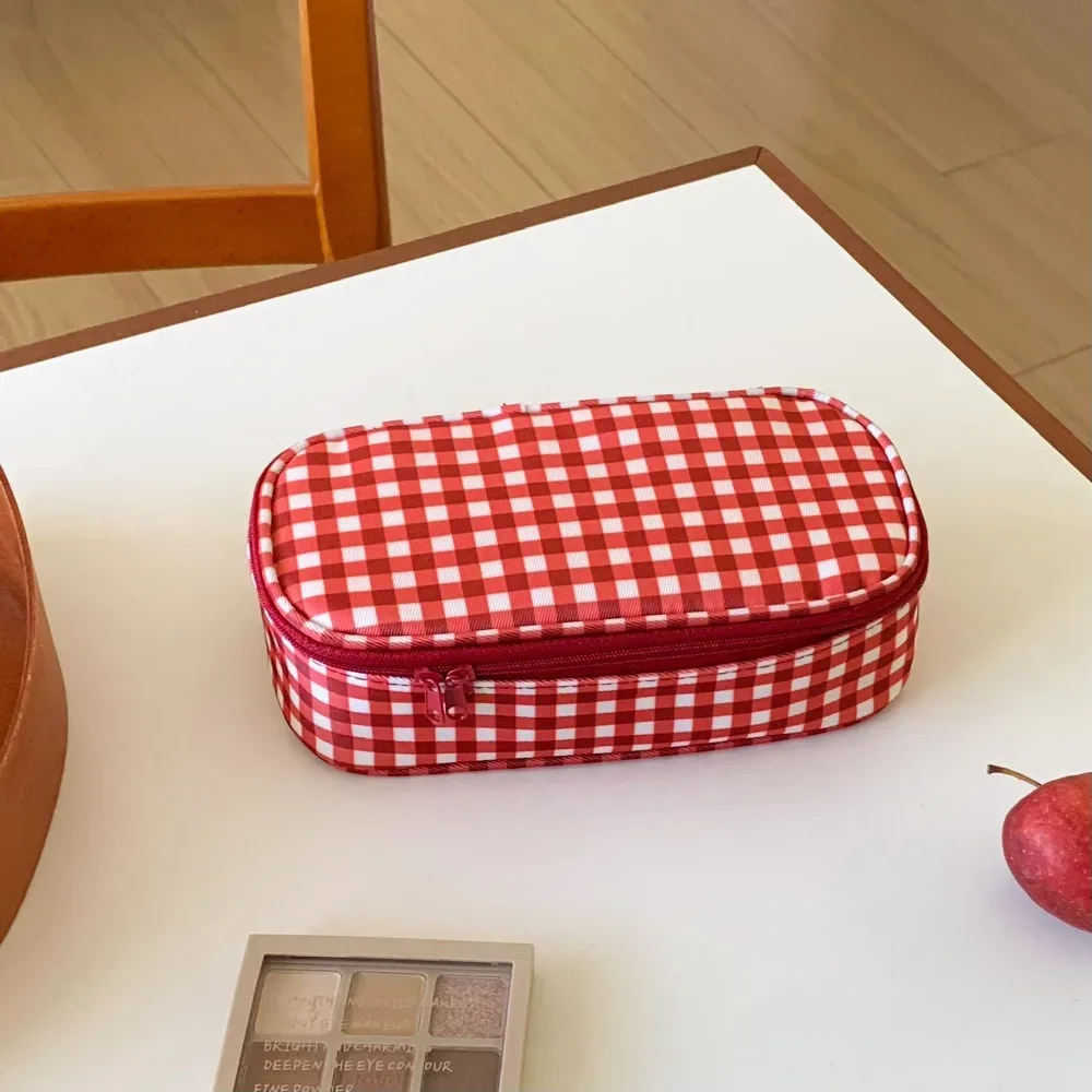 sac de maquillage à grille rouge de haute qualité, sac de toilette portable multi-tailles, pochette cosmétique, sacs et étuis cosmétiques pour femmes
