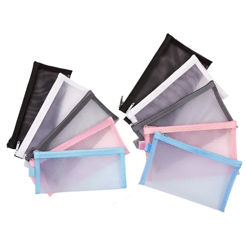 sacs à cosmétiques de voyage en maille transparente simple, sac de rangement cosmétique, étui à crayons à fermeture éclair transparente, poudres de maquillage en nylon, portable, nouveau