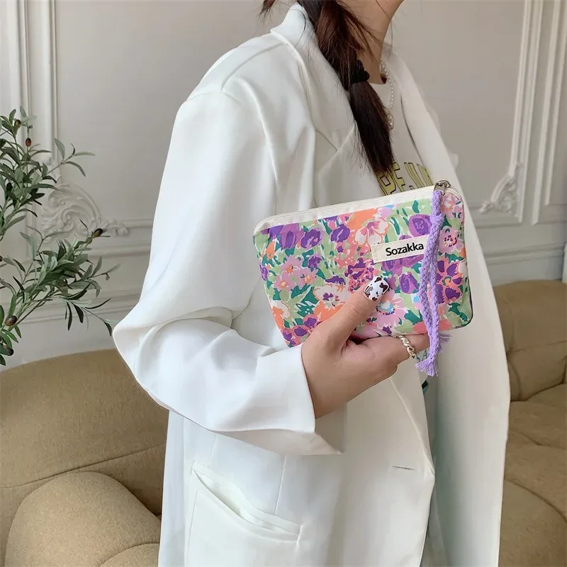 kawaii – porte-monnaie portable de voyage à fleurs, sac de rangement de rouge à lèvres cosmétique, sacs à main de maquillage pour femmes, organisateur de portefeuille, petites pochettes