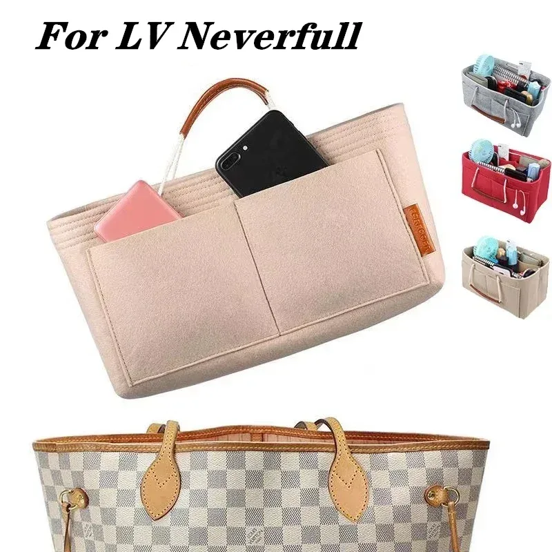 Sac intérieur pour LV Neverfull, sac à insérer en feutre, sac à main de maquillage, organisateur, sac à main de voyage, sacs à cosmétiques portables à fermeture éclair, fourre-tout de rangement