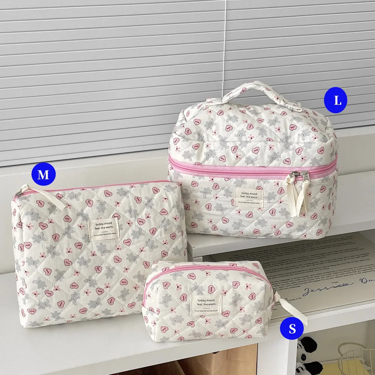 ensemble de trousses de toilette matelassées à fleurs style yt ins, en coton, pour organiser les cosmétiques, sacs de voyage pour articles de toilette, comme cadeau pour filles