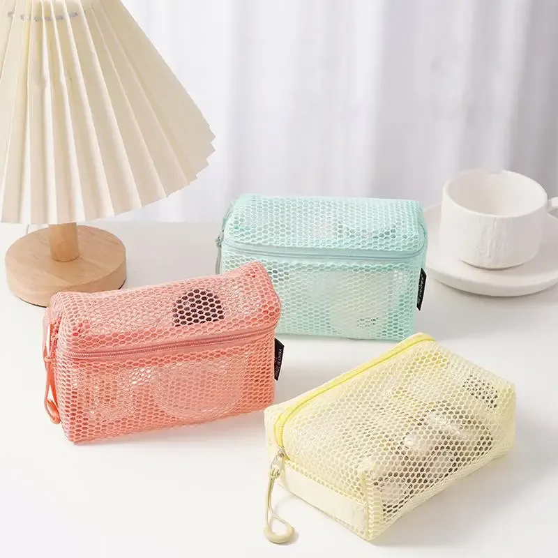 Trousse de toilette de voyage en maille - Organisateur de voyage transparent à fermeture éclair, trousse de maquillage réutilisable pour femmes et hommes