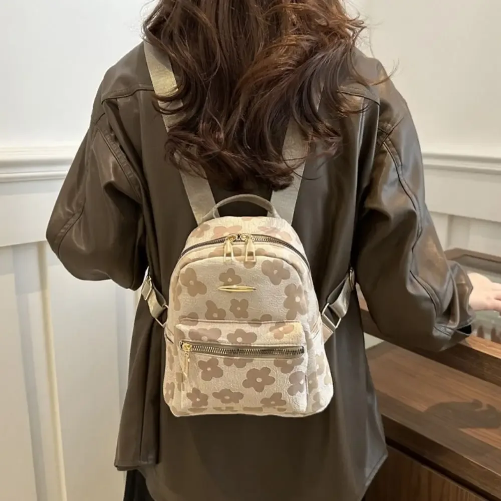 sac à dos mignon en toile à motif floral, sac à bandoulière en cuir pu à motif floral, grande capacité, style coréen, sac d'école pour étudiants, voyage
