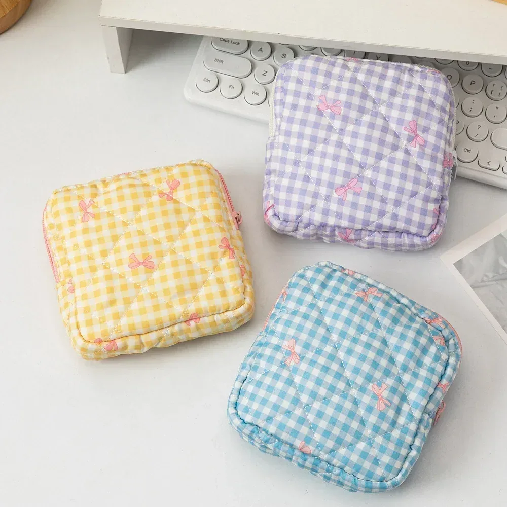 mini sac à cosmétiques avec nœud mignon pour femmes, sac de rangement pour serviettes hygiéniques, porte-tampon portable, mini sac de rangement pour maquillage et rouge à lèvres