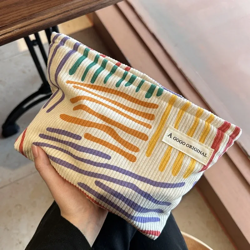sac à cosmétiques en velours côtelé pour femmes, sac de rangement de maquillage de grande capacité, organisateur portable de voyage, sac de lavage à fermeture éclair