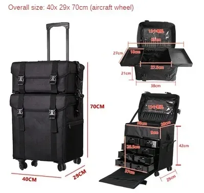 valise à roulettes professionnelle, grand sac à cosmétiques, trolley, broderie, maquillage, miles, rolley