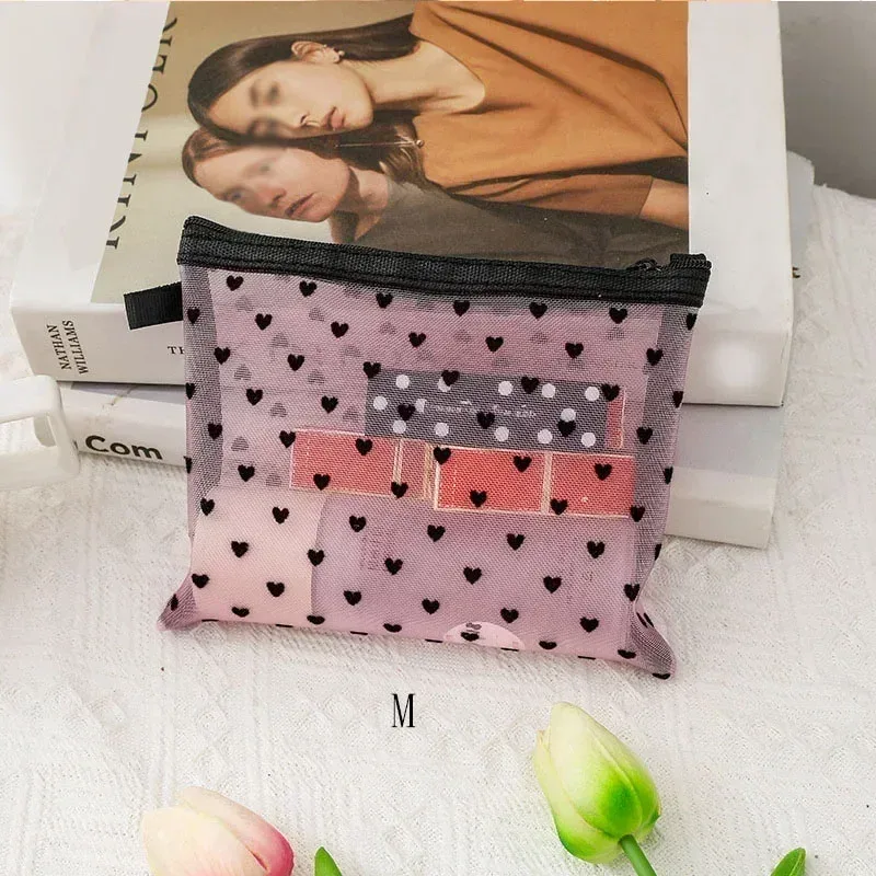 trousse de maquillage en maille, petite pochette transparente pour cosmétiques pour femmes, mini organisateur de rouge à lèvres, carte de voyage, trousse de toilette, pochette de rangement pour sac à main