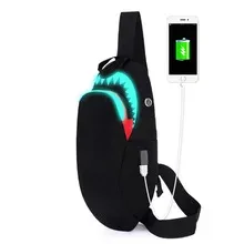 sac à dos de mode usb charge nuit lumineux requin sac à dos pour ordinateur portable étudiants sac de poitrine adolescents sacs d'école sac de voyage