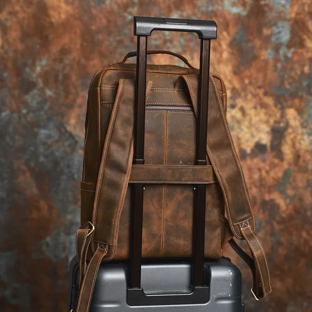 nasva-sac à dos en cuir véritable pour homme, sac rétro, sac de randonnée, sac d'école, sac de voyage, sac pour ordinateur portable, 15.6 pouces