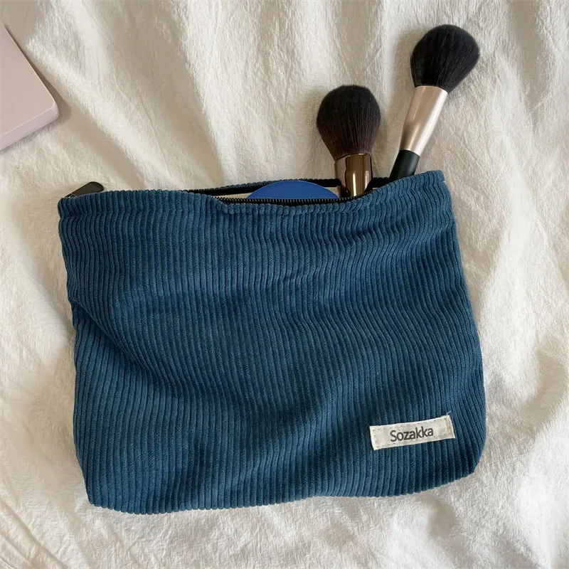 sac à cosmétiques en velours côtelé de couleur unie, pochette, grands sacs de rangement de maquillage, pochette à cosmétiques coréenne pour femmes, trousse de toilette mignonne et de beauté