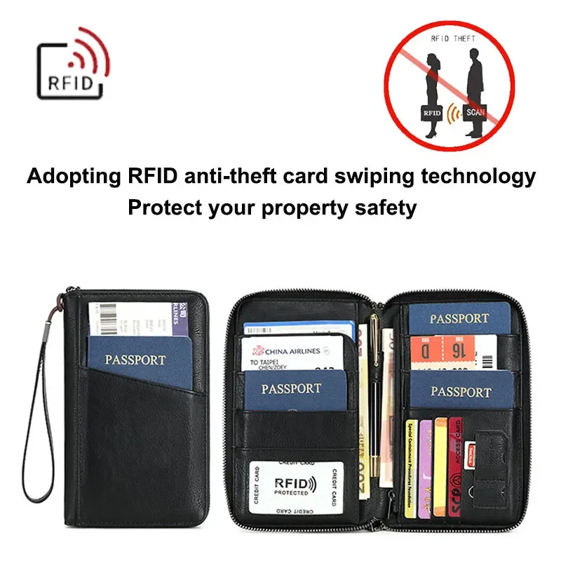 nouveau portefeuille à clip pour passeport de voyage pour femmes et hommes, porte-cartes multifonctionnel en cuir pu rfid, portefeuilles antivol, sac de rangement