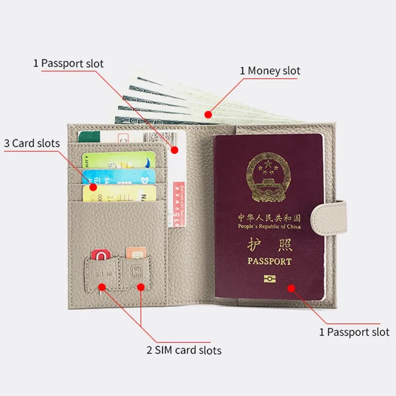 porte-passeport en cuir de vache véritable pour hommes et femmes, portefeuille de voyage avec poche zippée, porte-cartes, portefeuille à deux volets à blocage rfid