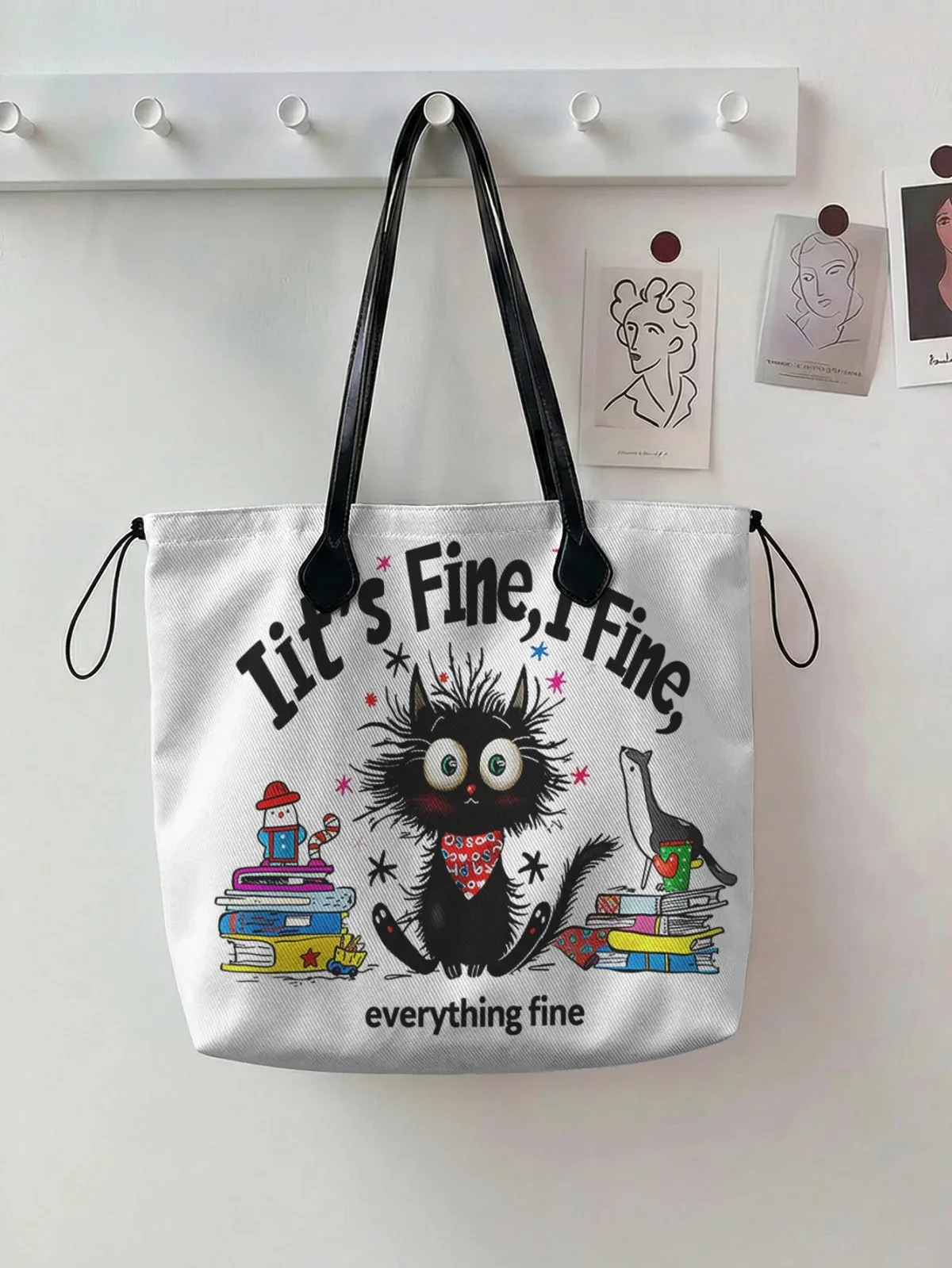 sac fourre-tout coloré à imprimé chat pour femme, grande capacité, avec poignée en cuir, sac de shopping décontracté, sac à bandoulière