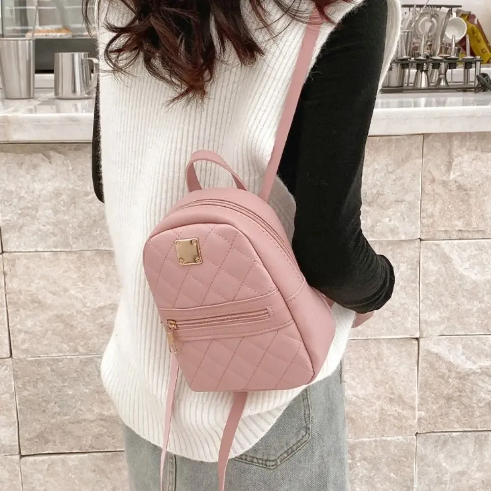 mini lingge broderie petit sac à dos mode couleur unie fermeture éclair femmes sac à bandoulière grande capacité en cuir pu voyage sac à dos