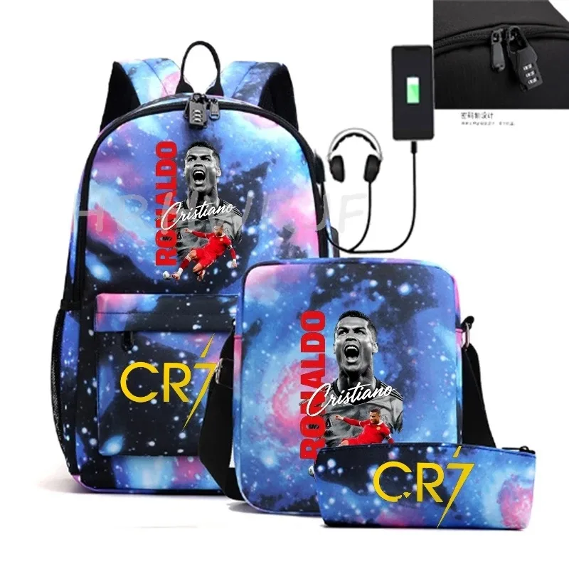 sacs à dos sport décontractés cr7, lot de 3, légers et simples, grande capacité, pour adolescents, ordinateurs portables, école, femmes, hommes, voyage, usb, anti-vol, mochilas
