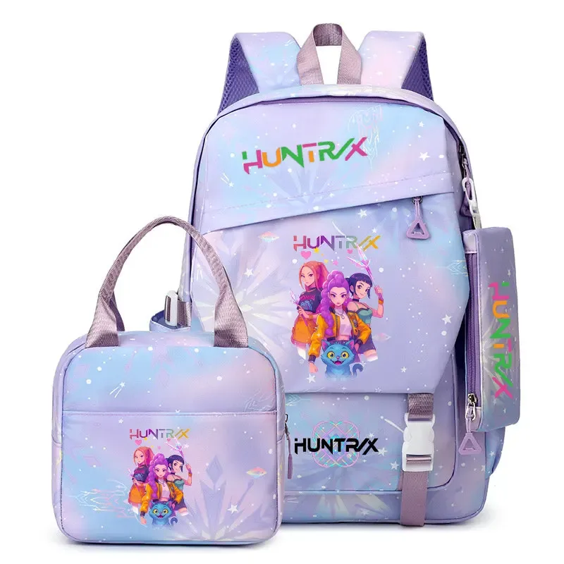 ensemble de sacs à dos kpop demon hunters avec sac à déjeuner et trousse à crayons, cartable pour garçons, sac à dos léger pour ordinateur portable, sacs de voyage