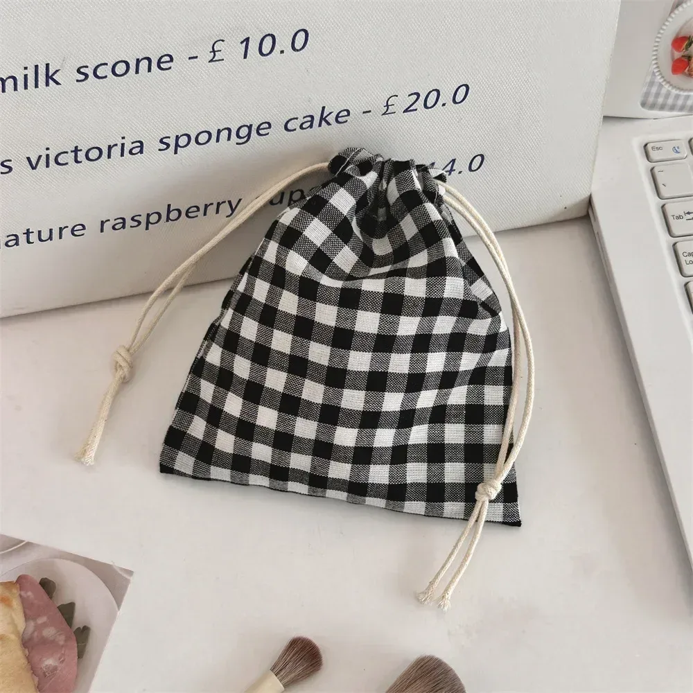sacs à cordon imprimés en grille, sac à main pour femmes, porte-monnaie, pochette pour clés, rouge à lèvres, sac de rangement pour bijoux, sac anti-poussière, sacs à cordon