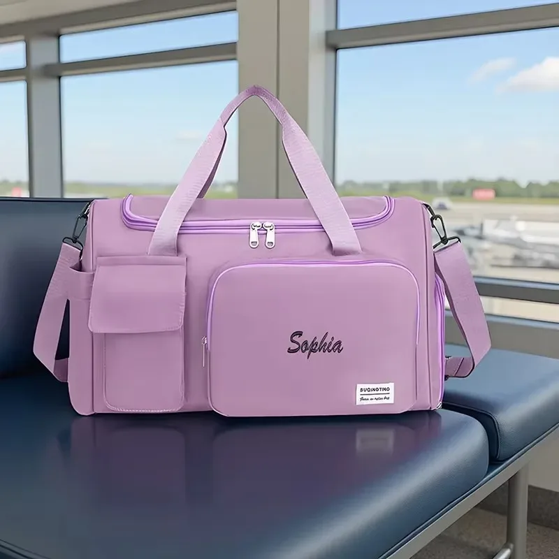 sac à bandoulière personnalisé avec broderie, multi-poches, grande capacité, sac de voyage, sac à bandoulière, adapté aux voyages et aux vacances, sacs de rangement.