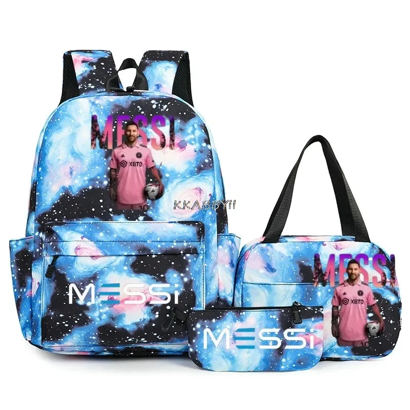 sacs à dos de voyage et d'extérieur imprimés football messi pour femmes et filles, avec sacs à lunch, légers, pour adolescents, pour ordinateur portable, mochila