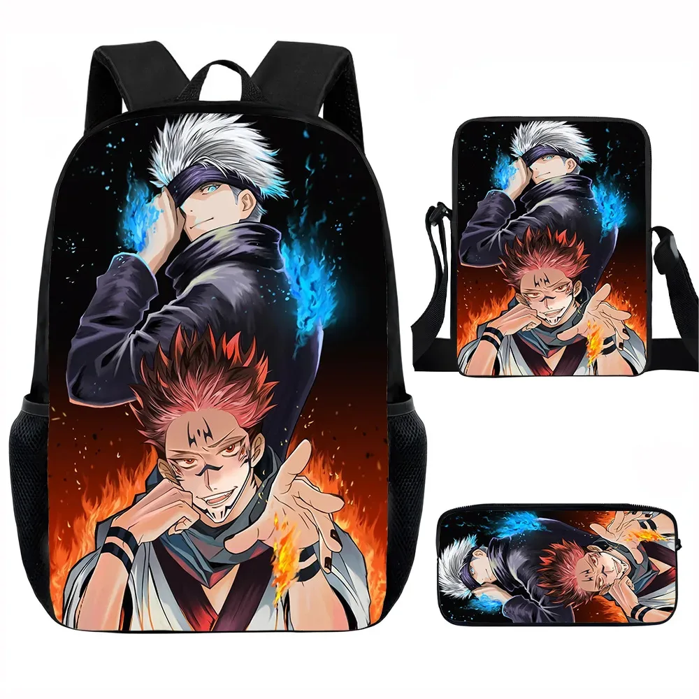 j-jujutsu kaisen 3 pièces ensemble sac à dos 40 cm/15.7 pouces sacs d'école sac à bandoulière trousse à crayons sac de livre d'ordinateur pour garçons filles meilleur cadeau